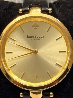 Kate Spade Black Leather Gold Stainless Steel Wrist Watch #21